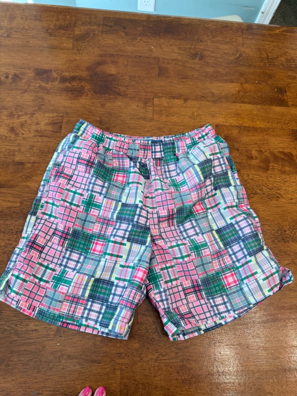 J. Bailey Boys Patchwork Madras Plaid Swim Trunks Board Shorts Size 10 Prep